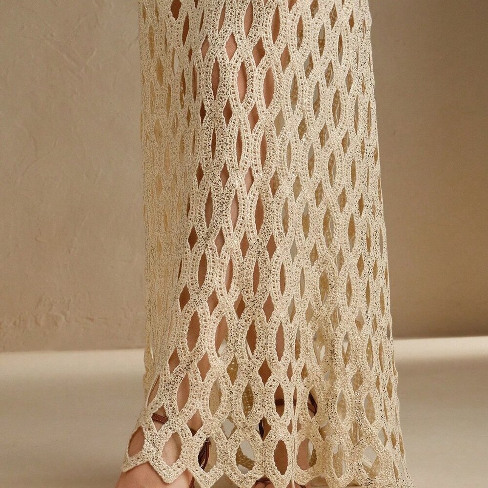 Beige Women's Elegant Knot Braided Festival Skirt with 3D Embroidery - Picture 5 of 7